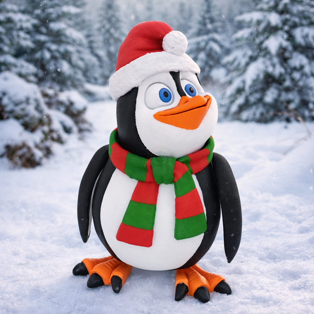 Tučňák Vánoční - Kreativní 3D Omalovánka